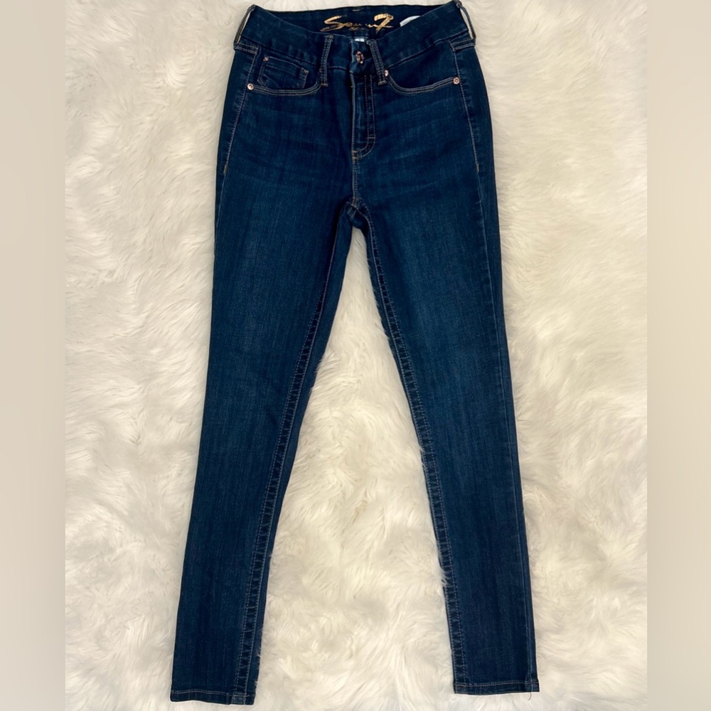Seven7 Women's Tummyless High Rise Skinny Dark Blue Jeans Size 2 / 28” inseam